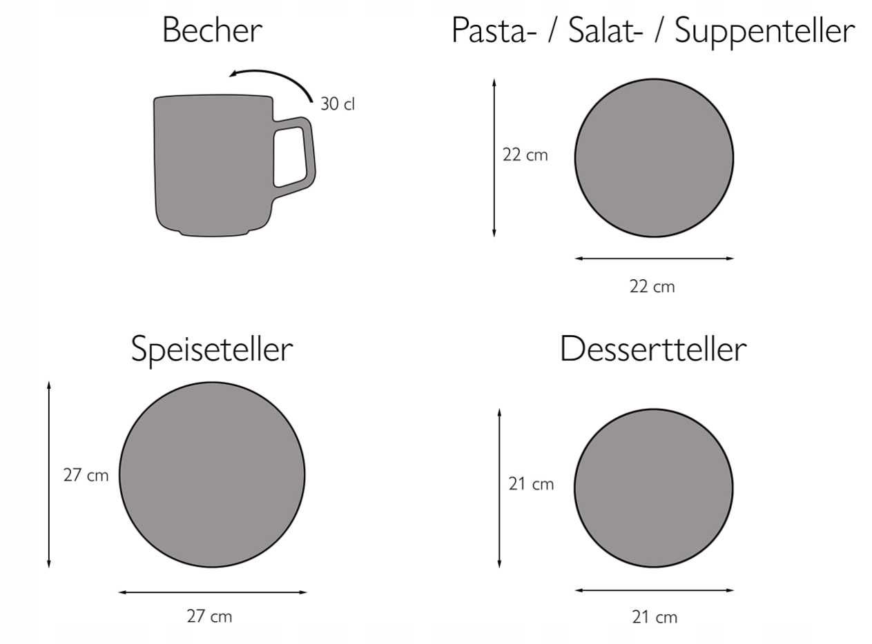 CreaTable 20539 Schiefer Black zestaw talerzy 16 elementów