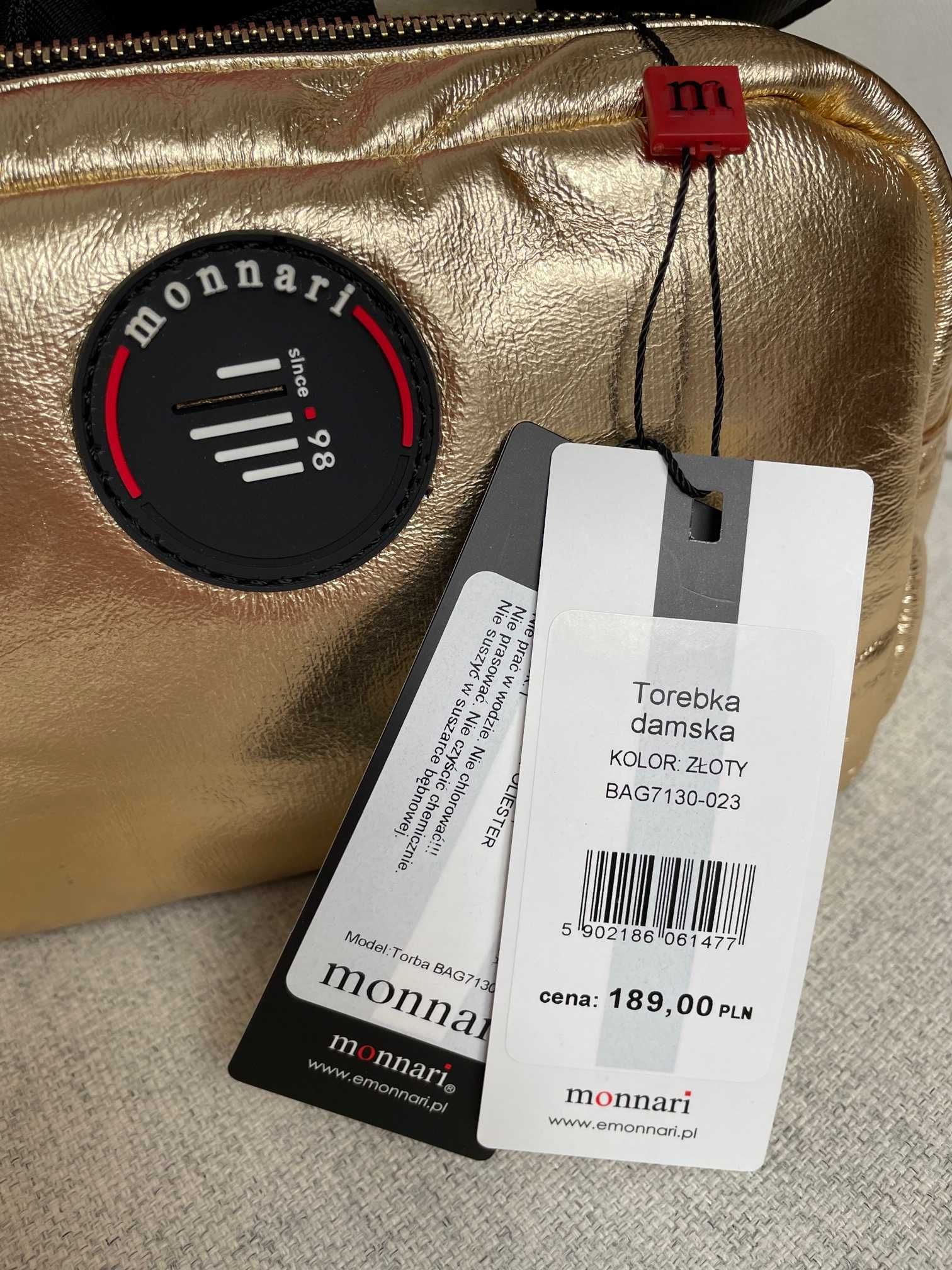 Monnari nowa torebka BAG 7130 listonoszka złota glamour