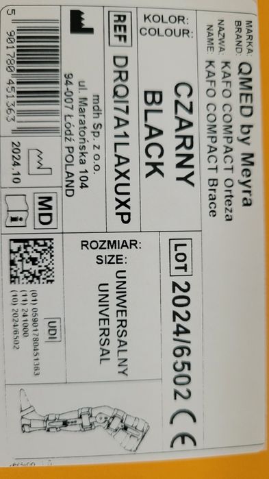 Orteza kolana z szynami regulacja zgięcia.Marka:Meyra medical.