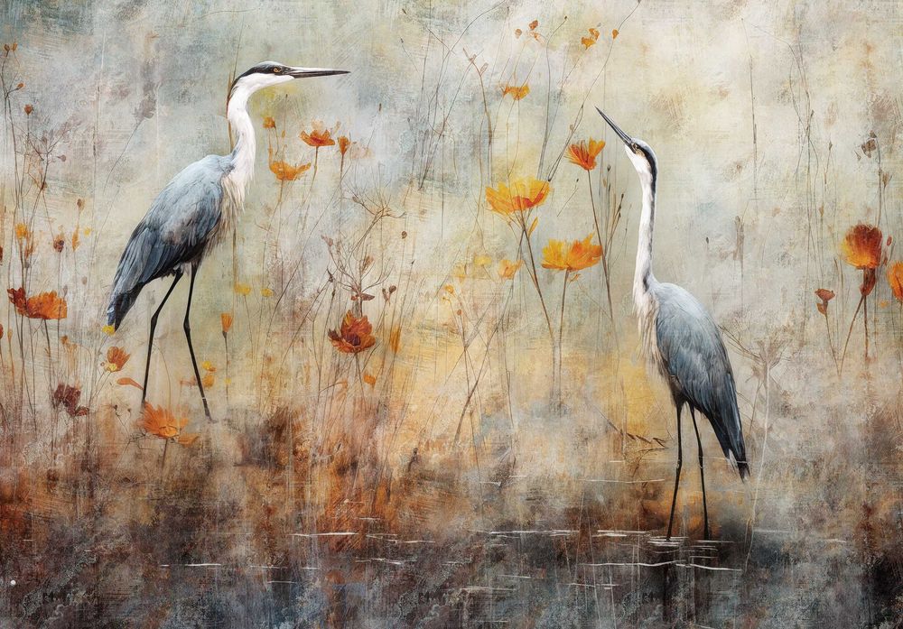 Fototapeta Czaple Ptaki Natura Polska Łąka 3D Twój Rozmiar + KLEJ