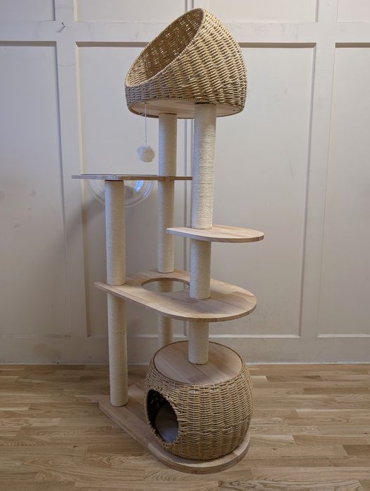 Drewniany Drapak dla Kota Miaura Natura Pleciony 88x40x150cm Kremowy