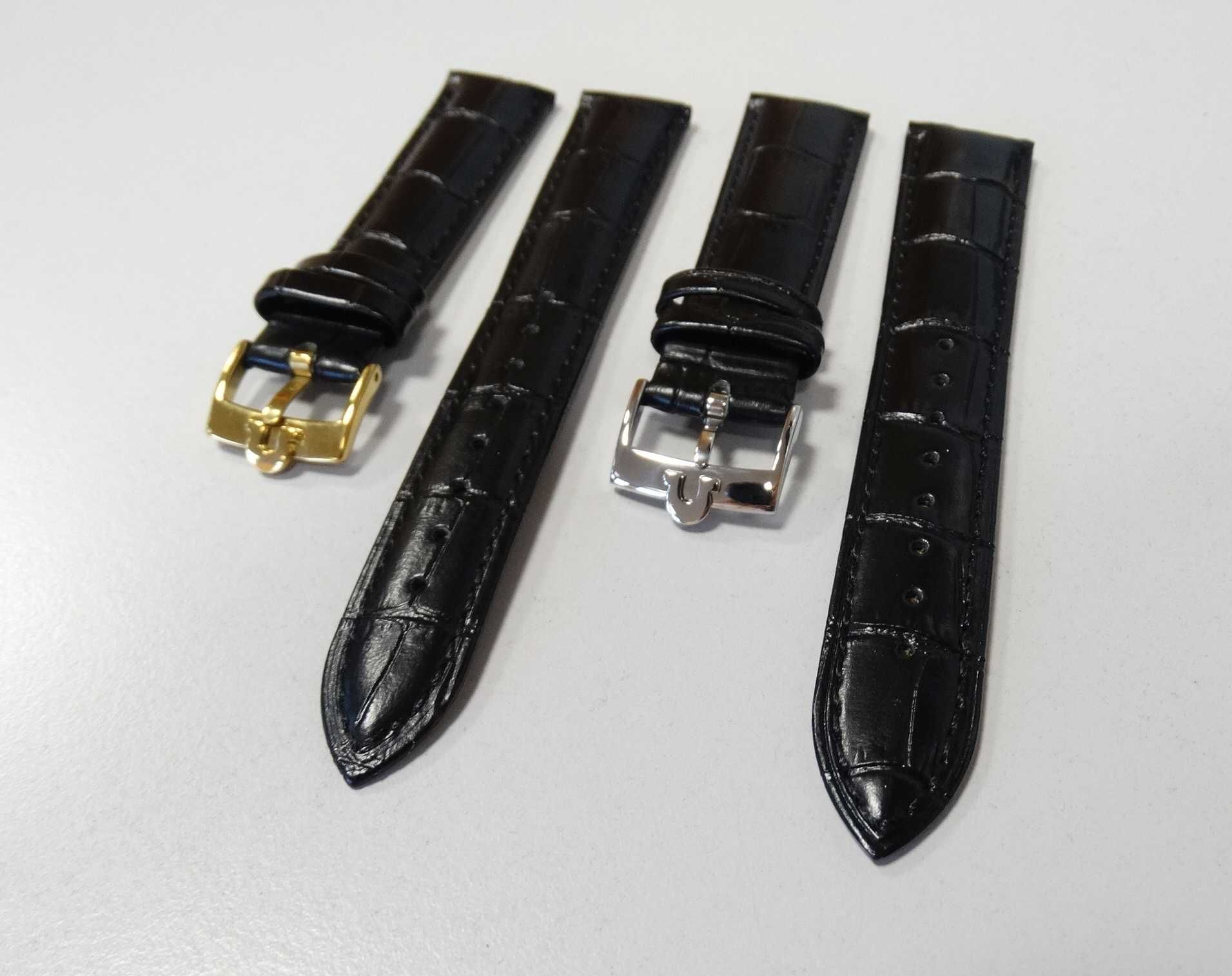 Pasek do zegarka Omega 18mm 20mm czarny skórzany kroko klamra srebrna