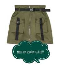 Ciemnozielona militarna spódnica mini z kieszeniami Cargo Cropp r.XS.