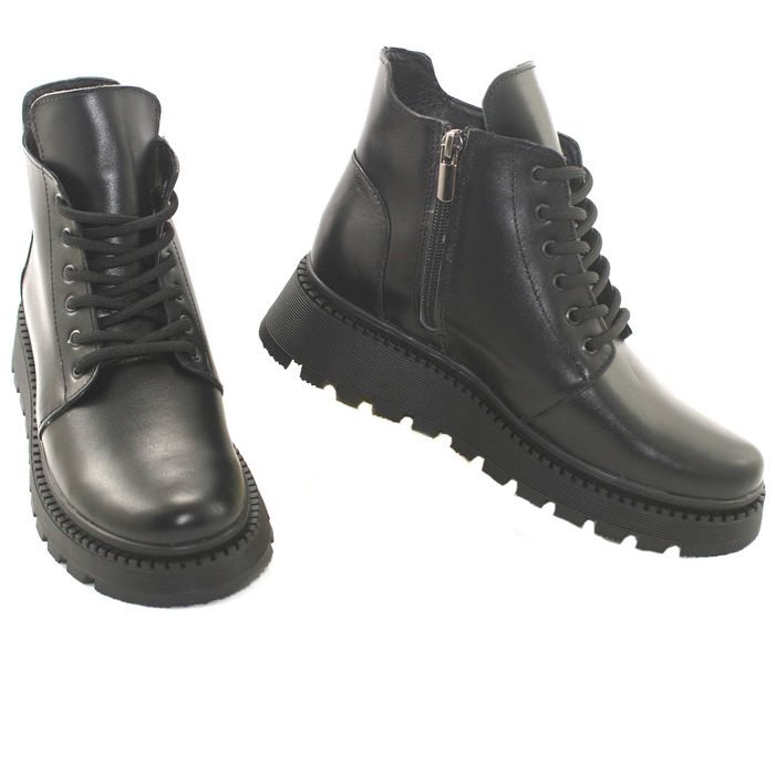 Зимові жіночі чорні шкіряні черевики женские чёрные ботинки кожа мех