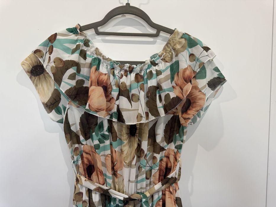 Sukienka długa maxi hiszpanka listki kolorowa uni S-M