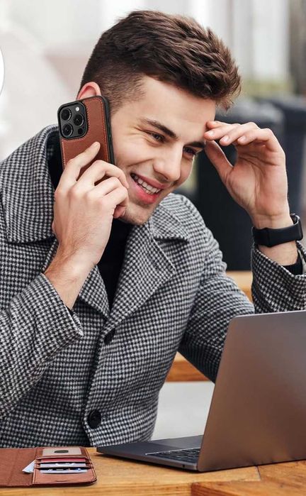 Ocase etui skórzane magsafe iPhone 16 Pro z klapką ciemny brąz 2w1