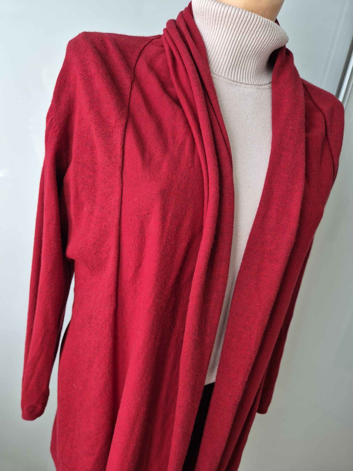 Czerwony długi kardigan Zara Knit L używany
