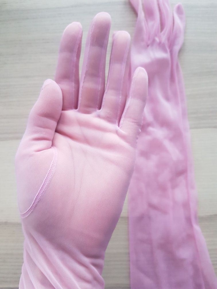 Jedwabne różowe rękawiczki koktajlowe / wieczorowe