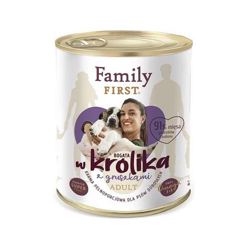 Family First mokra karma dla psów dorosłych królik z gruszkami 800g