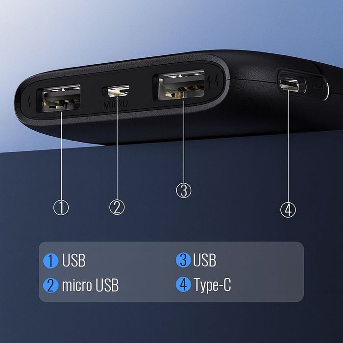 Повербанк LENYES PX167 10000 мАг з LED-індикатором та 2 USB, чорний