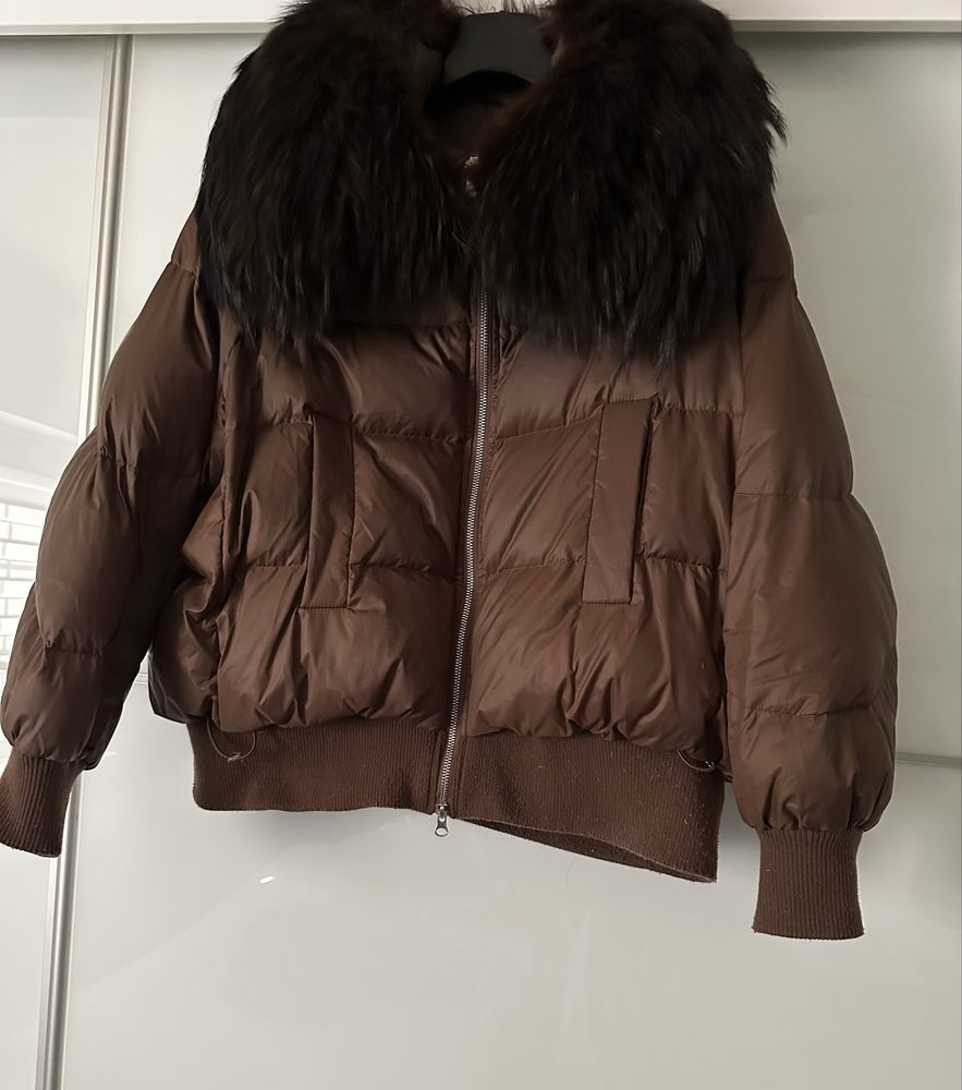 Kurtka puchowa Jenot naruralny puch Futro S 36 oversize