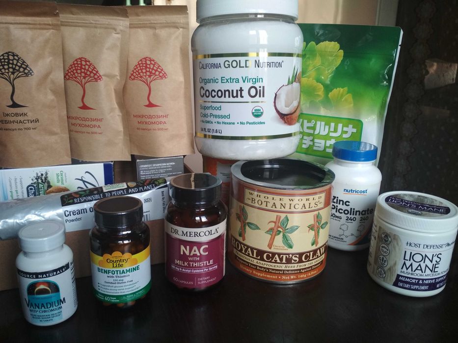 Вітамін Д3+К2, В1 (бенфотамін), цинк, хром, їжовик, мухомор, NAC та ін