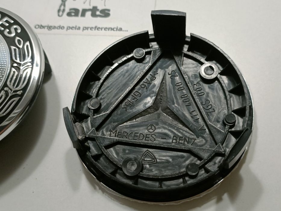 Conjunto 4 Centros jante Mercedes 75mm (Cromado/Preto)