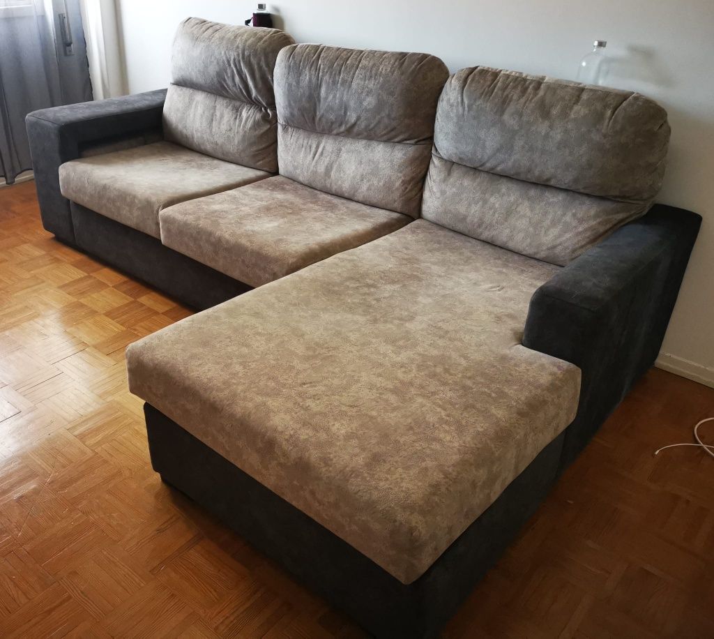 Sofá chaise longue tecido antimanchas feito à mão como novo