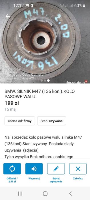 BMW silnik M47 ,136 koni.KOLO PASOWE walu