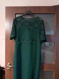 Sukienka zielona prosta 44 koronkowe dodatki
