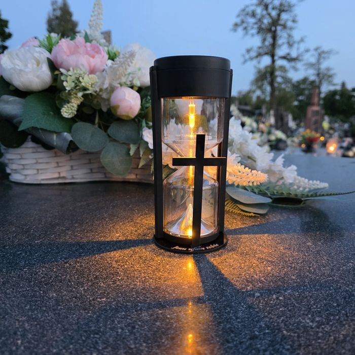 ZNICZ Solarny led  LAMPION na grób statuetka na cmentarz z krzyżem