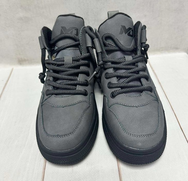 Зимові дитячі черевики MD на овчині сірий/хакі 32-37