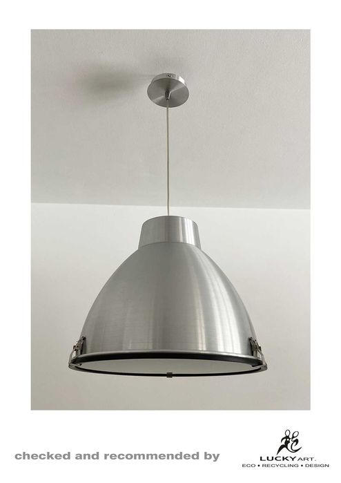 Duża industrialna lampa wisząca, metal i szkło