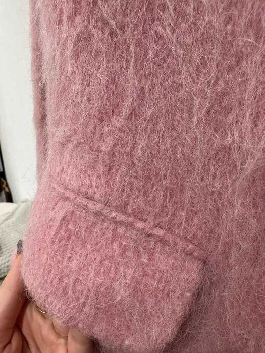 Płaszcz Zara wełna wełniany alpaka mocher różowa oversize rozm M-L