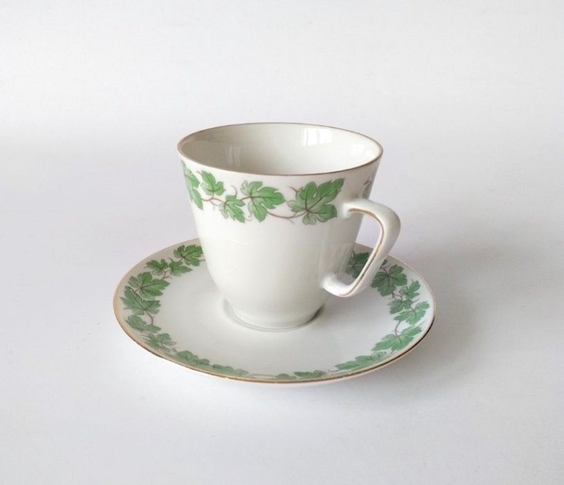 Duo Demitasse Filiżanka Bareuther porcelana listki Niemcy cudo