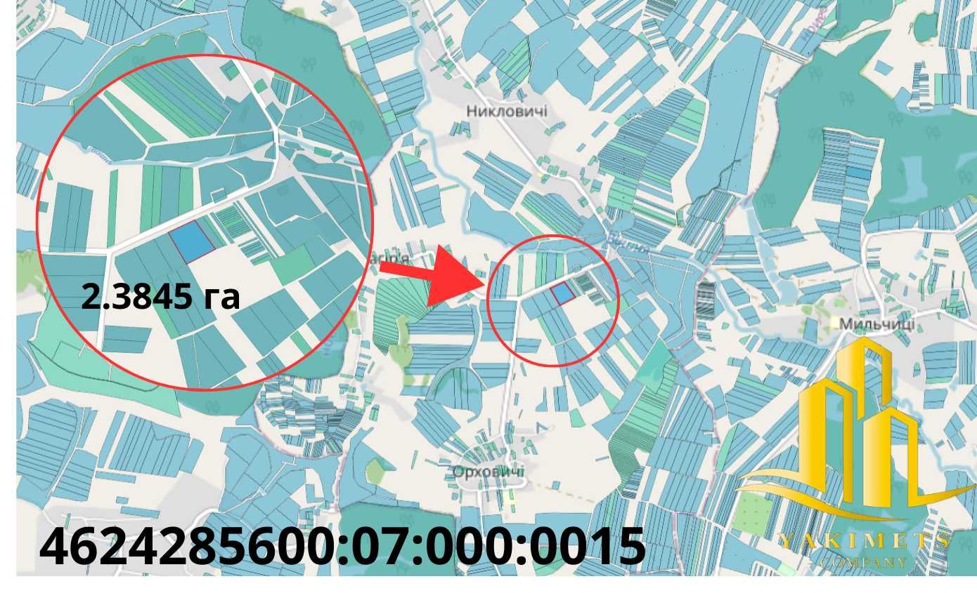 Продаж земельної ділянки СГ призначення, площа 2.3845 га Никловичі