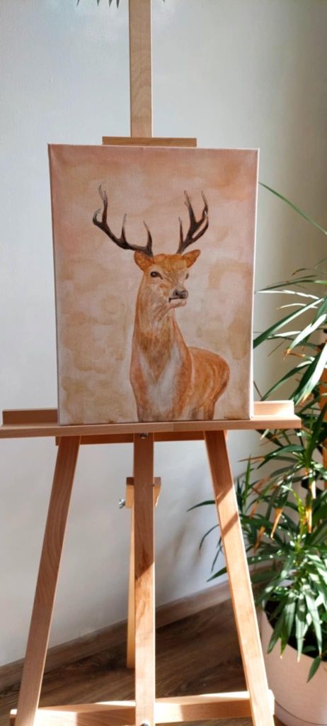 Obraz ręcznie malowany płótno 40x30cm Renifer