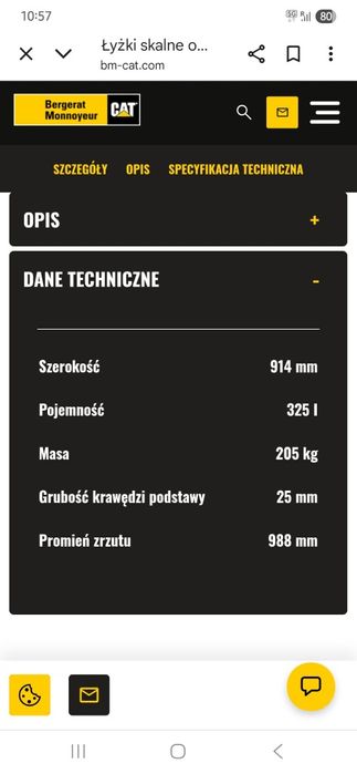 Łyżka do kopania podsiębierna caterpilar