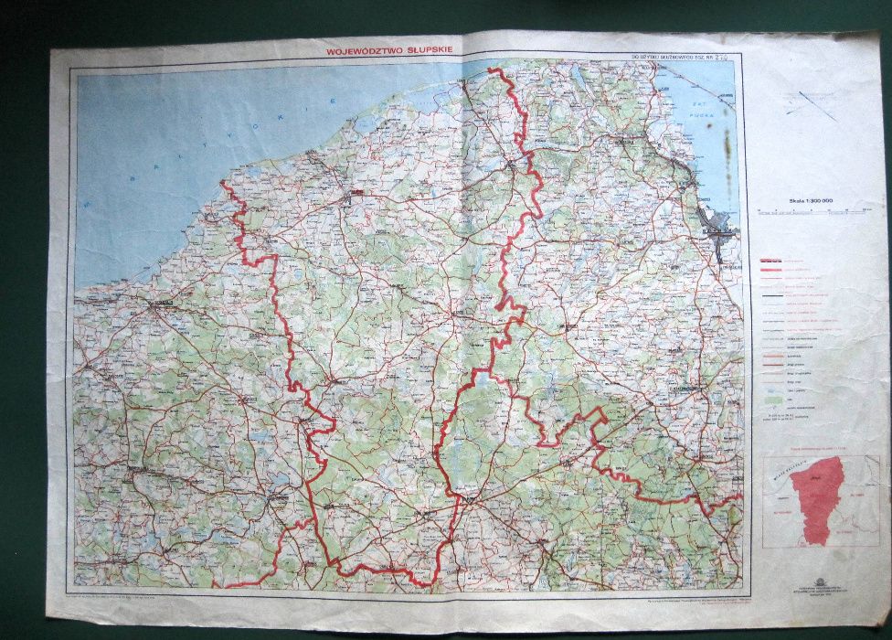 Mapa woj.słupskie; Koszalin, Złocieniec, Wejherowo, Starogard Gd. 1978