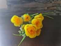 Bukiet sztucznych róż żółte 35cm 7 główek x3 sztuki