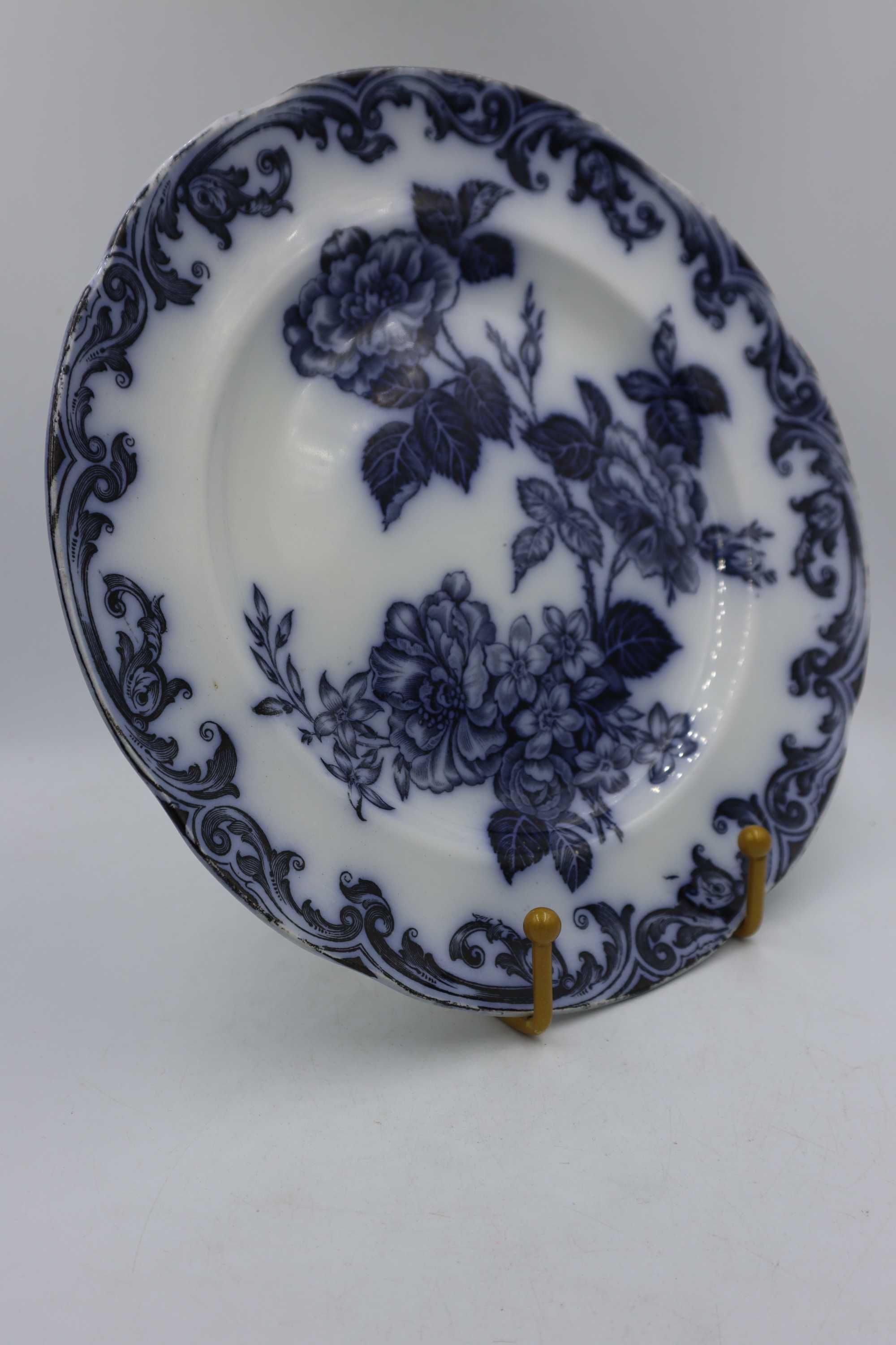 Antyczny angielski talerz Wedgwood Pearl Ware w kol.niebieskim XIX w L