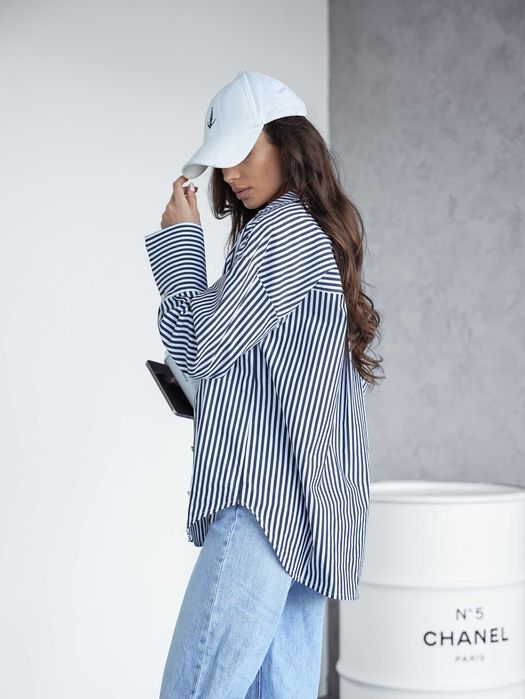 Koszula damska oversize STRIPES paski czarno biała rozmiar M/L