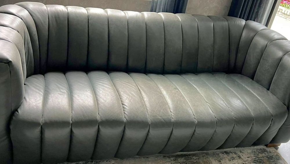 Riviera Maison Sofa 3,5 Seater Skóra Charcoal|TRANSPORT