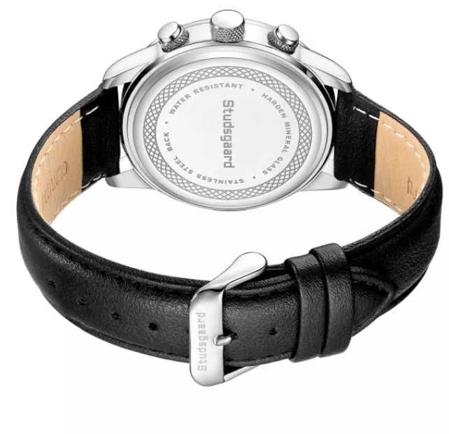 Studsgaard Chronograph czarny na skórzanym pasku! omega iwc tissot