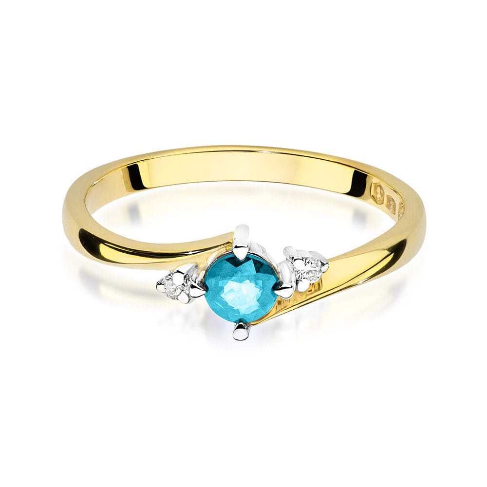 Piękny pierścionek niebieski topaz brylanty złoto 585