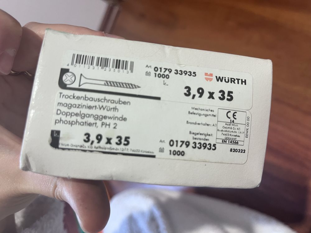 Wkręty do płyt GK WURTH 3,9x35 1000 sztuk