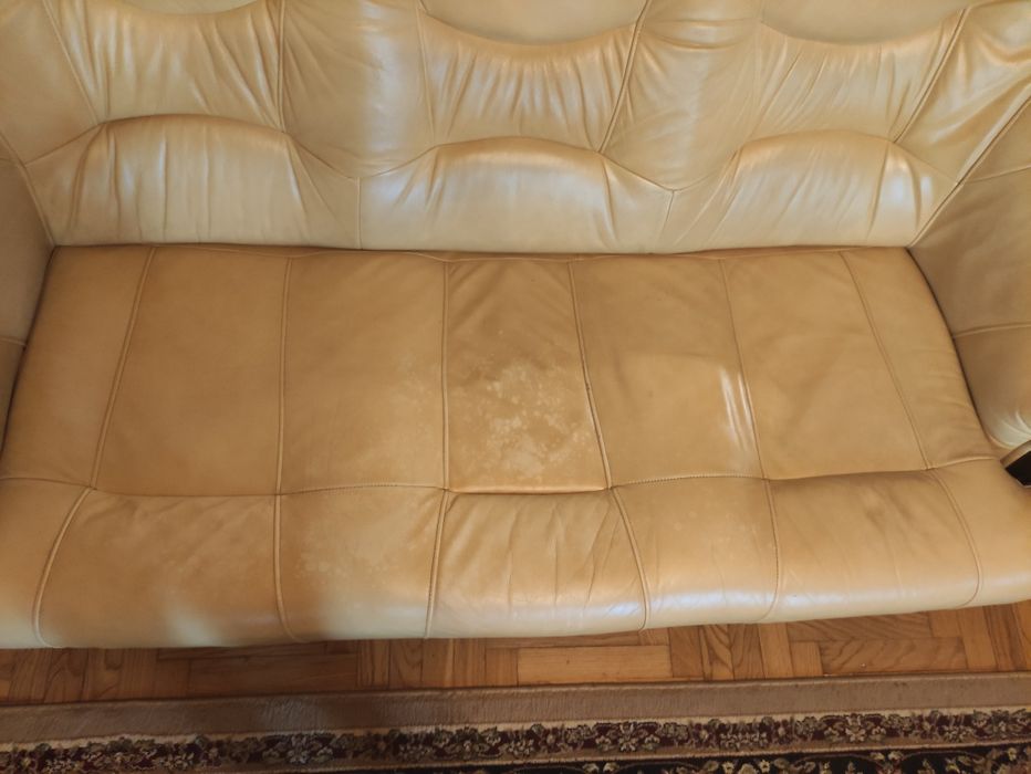 Skórzany zestaw wypoczynkowy, kanapa + 2 fotele