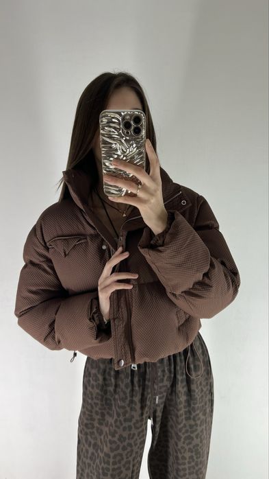 Пуфер пуффер куртка в стилі прада жіноча дута шоколадна