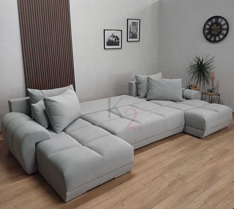 Narożnik Alaska U Duży Modny  Pikowany Narożnik Sofa Kanapa +GRATIS