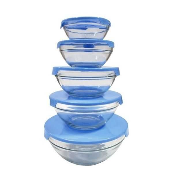 MISKI SZKLANE kuchenne zestaw misek 5 sztuk Z PRZYKRYWKAMI