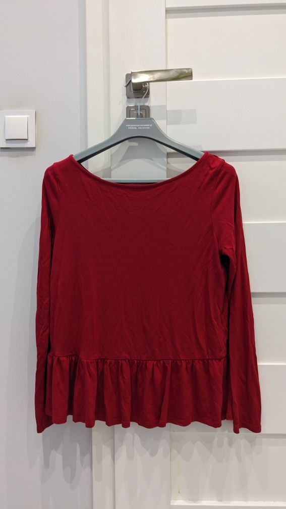 Bluzka koszulka z długim rękawem czerwona baskinka falbanka Orsay M 38