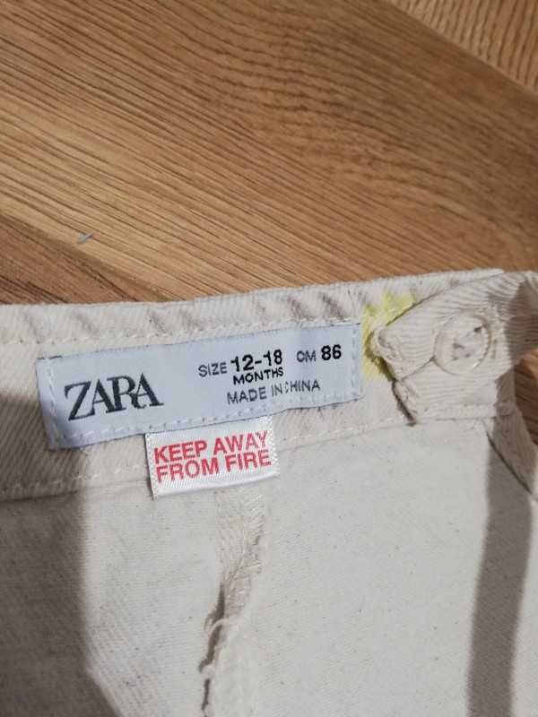 ZARA kremowe ogrodniczki w żółte grochy r. 86cm 12-18m