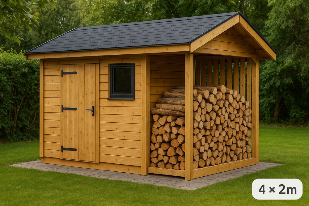Domek narzedziowy z drewutnia 4x2m