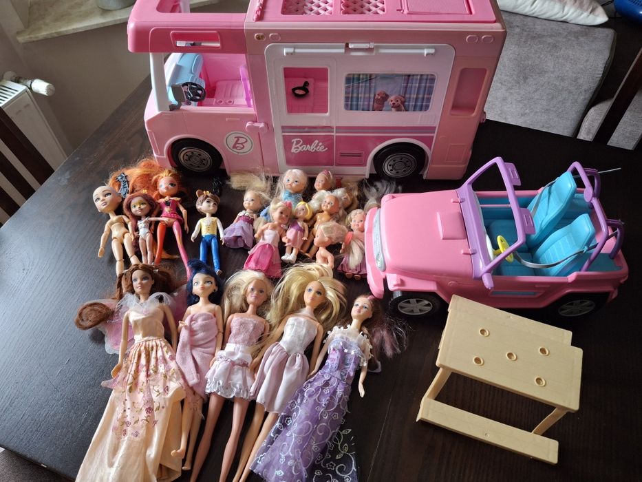 Kamper + Jeep Barbie + lalki odbiór osobisty