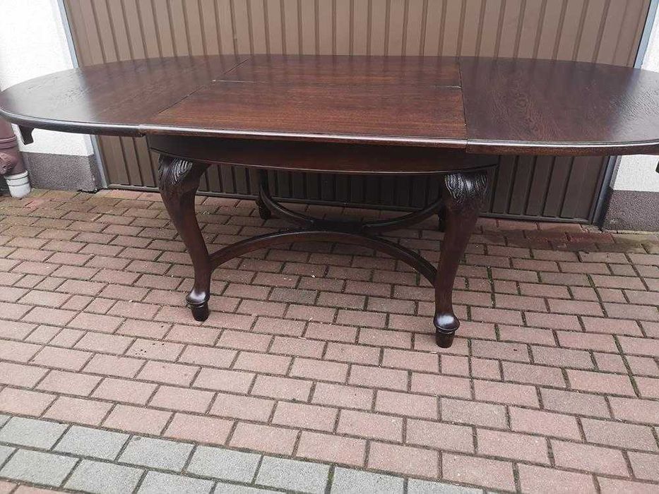 Stół Owalny Dębowy Duży Antyk Stary Rozkładany Po Renowacji.