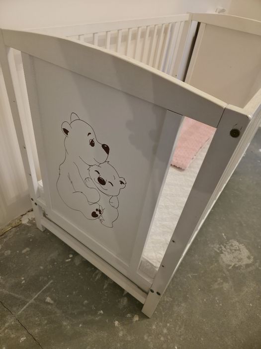 łóżeczko łóżko dziecięce niemowlęce białe szuflada materac