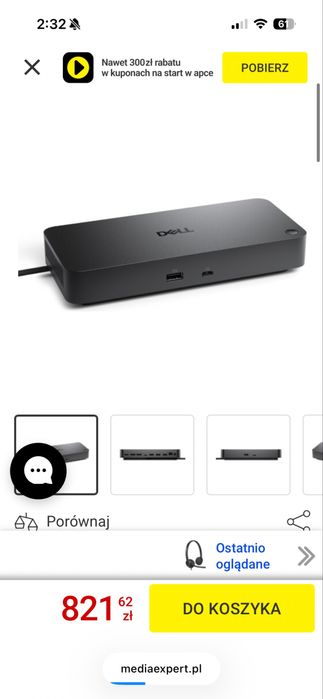 Stacja dokująca Dell WD19 - obsługa 3 monitorów, ładowanie laptopa