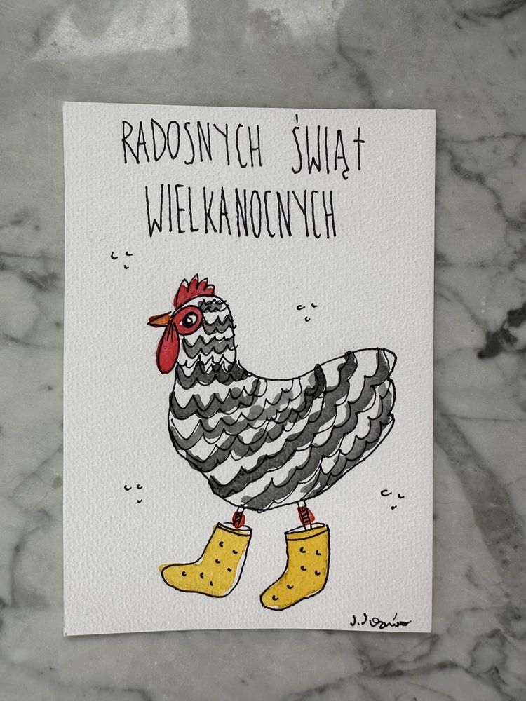 Kartka wielkanocna kura kalosze wielkanoc