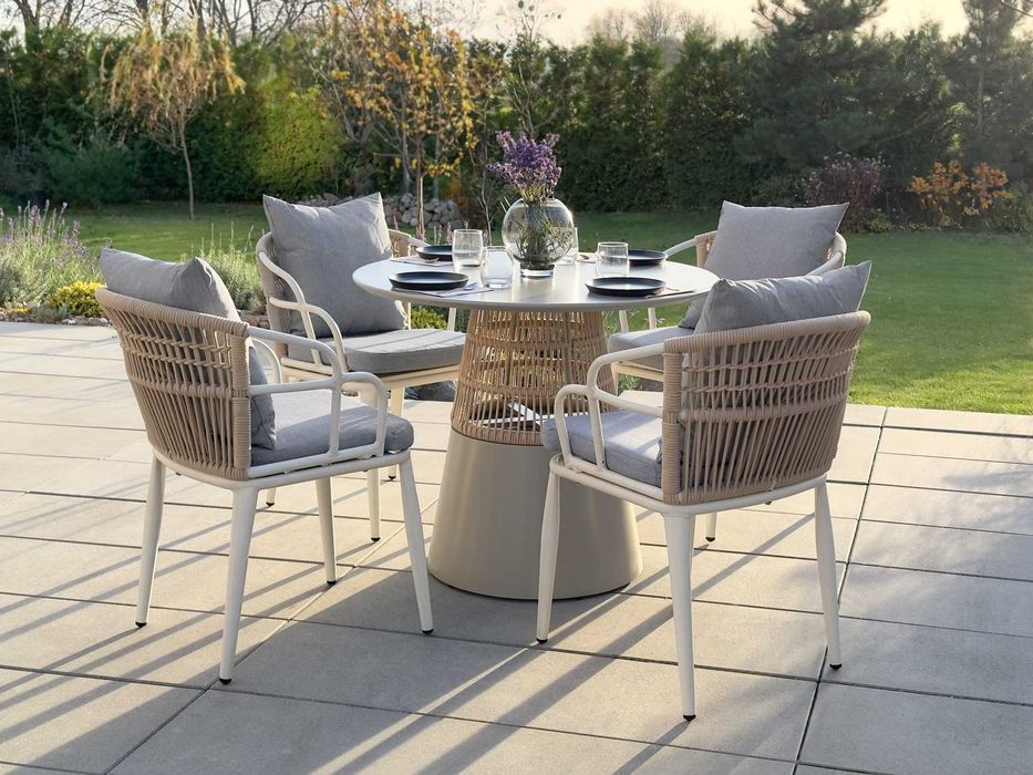 STOLIK OGRODOWY Kawowy Na Taras Balkon Okrągły Aluminium Nierozkładany