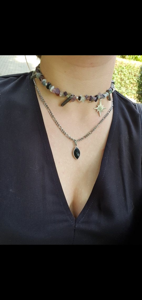 Choker z kamieni naturalnych Ivy Skydance kwarc fluoryt ametyst